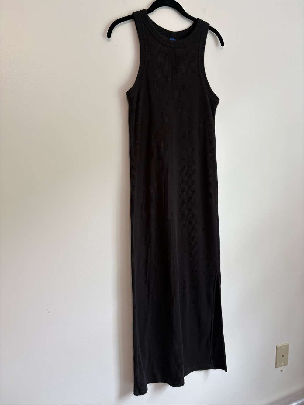 Old Navy Black Sleeveless Racerback Ribbed Maxi Dress Sz L Shelf Bra Easy Summer - Picture 3 of 10